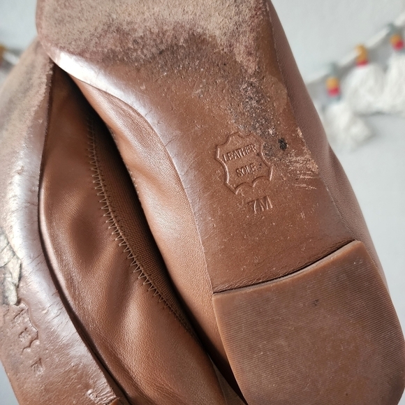 Tory Burch Jolie Leather Slip On Ballerina Flat Tan Brown Logo Casual 7 - Picture 8 of 10